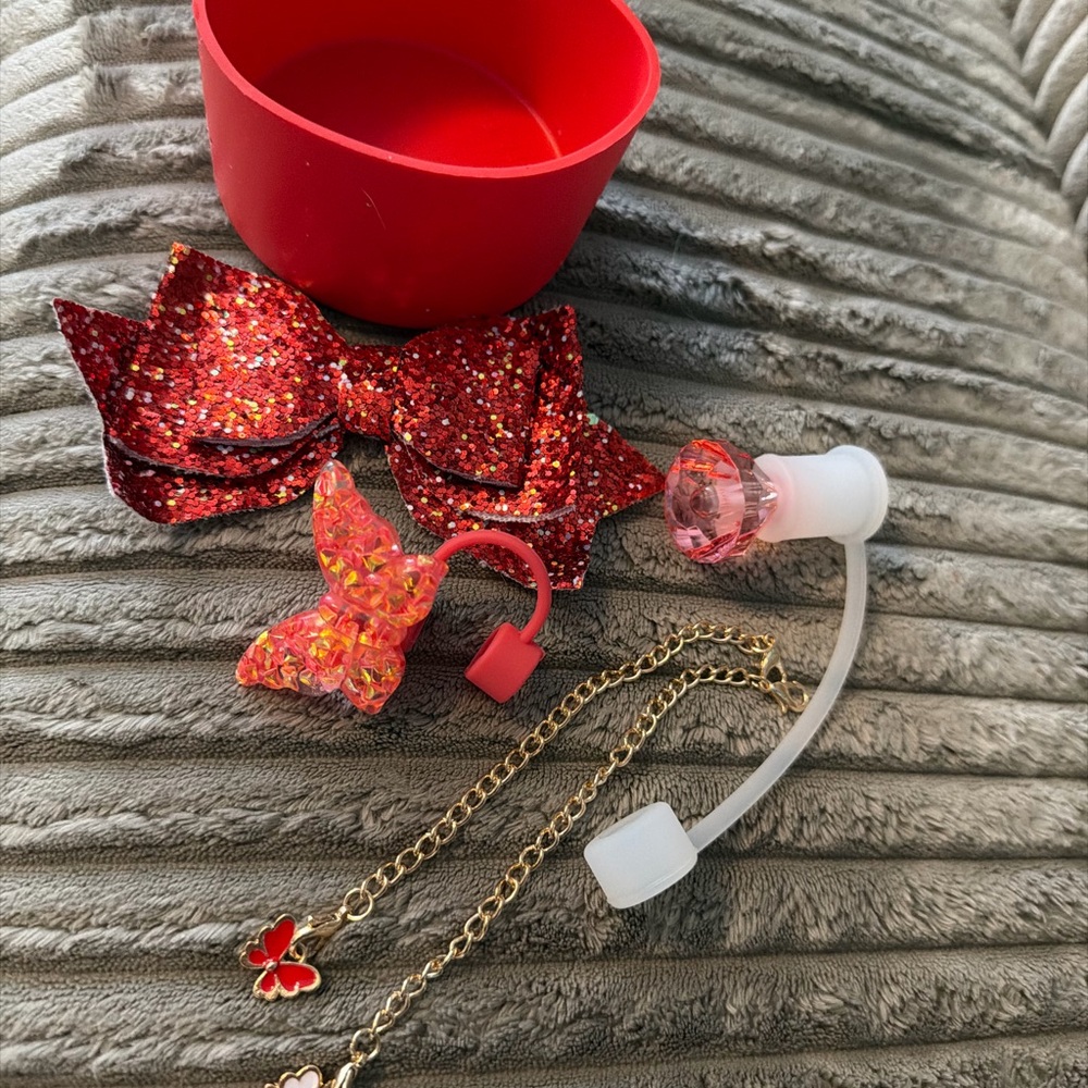 Sparkling Red Glitter Stanley accessory set